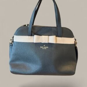 Kate Spade Black Handbag with Cream Bow Tan Designer tote purse bag classy